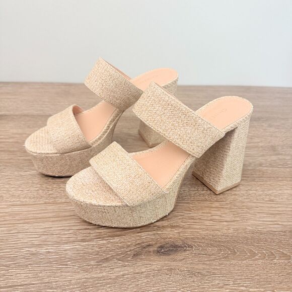 Chinese Laundry Shoes - Chinese Laundry Raffia Platform Mule Sandals Womens Size 6.5 Beige Block Heel